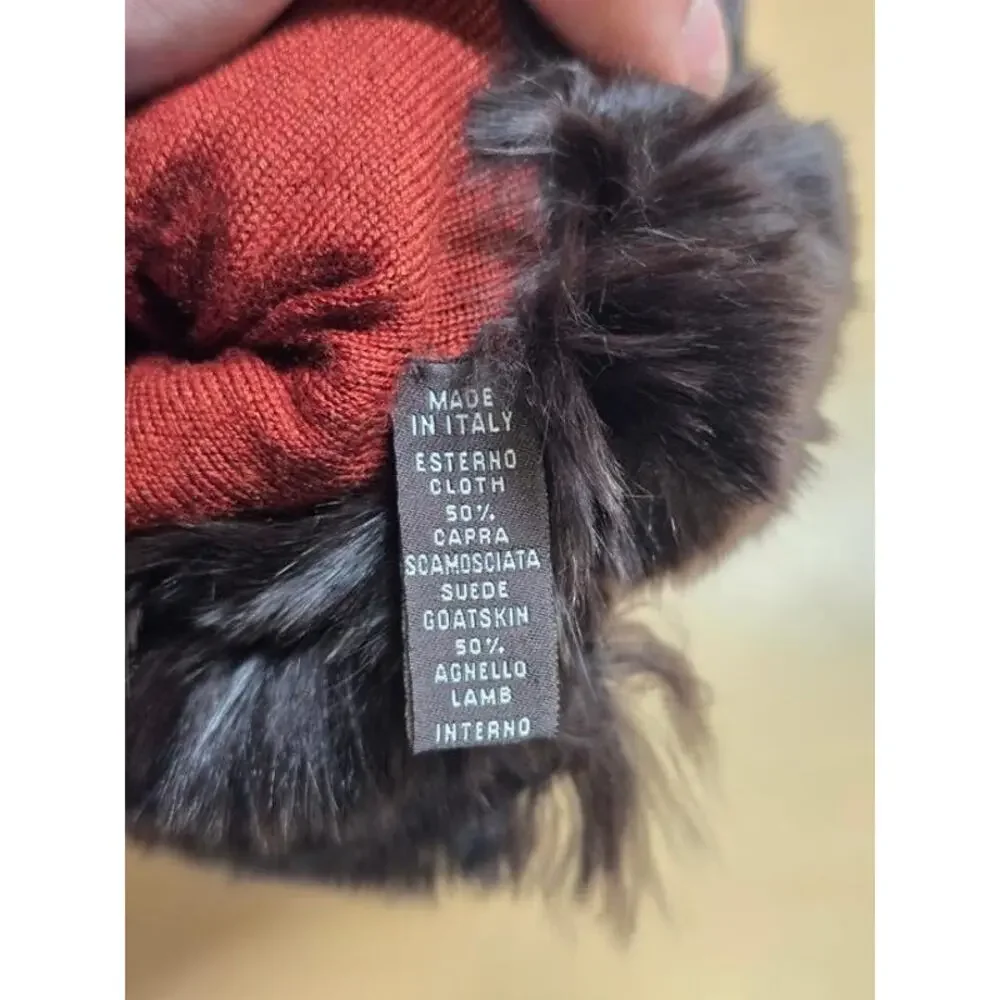 Loro Piana Brown Leather Suede Chinchilla Fur Gloves Sz.S
